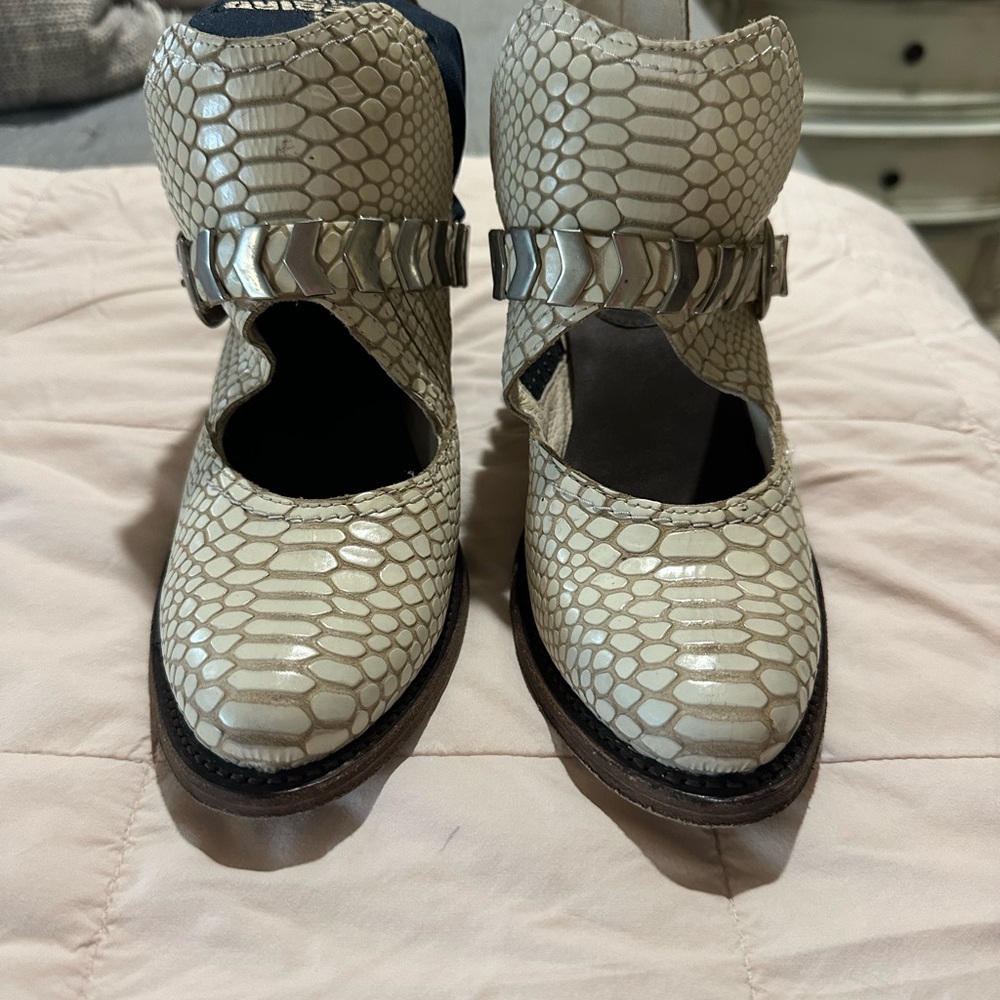 Cream Textured Heels with Mary Jane Strap